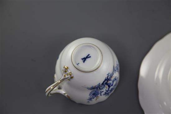 A Meissen blue and gilt decorated floral tea and coffee set for twelve place settings, 20th century, coffee pot 26.5cm (50)